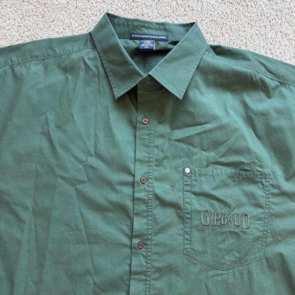 Marithé + François Girbaud Shirt Mens 2XL Green Solid Button-Up Embroidered SS